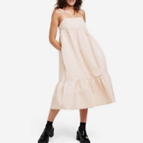 Kika Vargas X Target Textured Empire Waist Midi Dress Cream Champagne Size XL - Picture 1 of 8